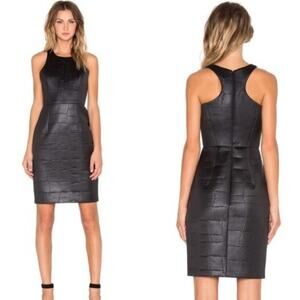Milly Bodycon Dress Women Size 6 Black Vegan Croc Embossed Neoprene Racerback